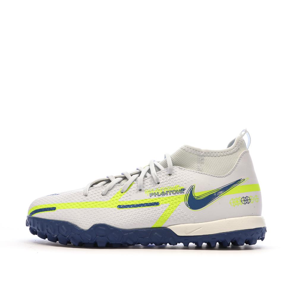 Chaussures de Foot Blanc/Bleu/Jaune Junior Nike Phantom GT2 Academy pas cher
