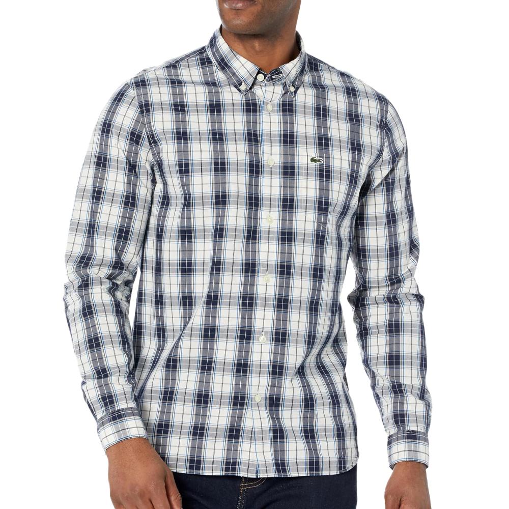 Chemise Manches Longues Gris/Bleu Homme Lacoste Laponie pas cher