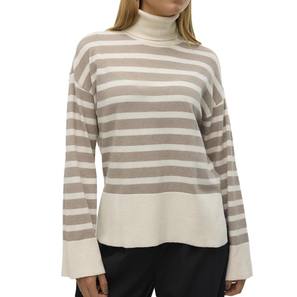 Pull Blanc/Marron Femme Vero Moda Fantastic Rollneck pas cher