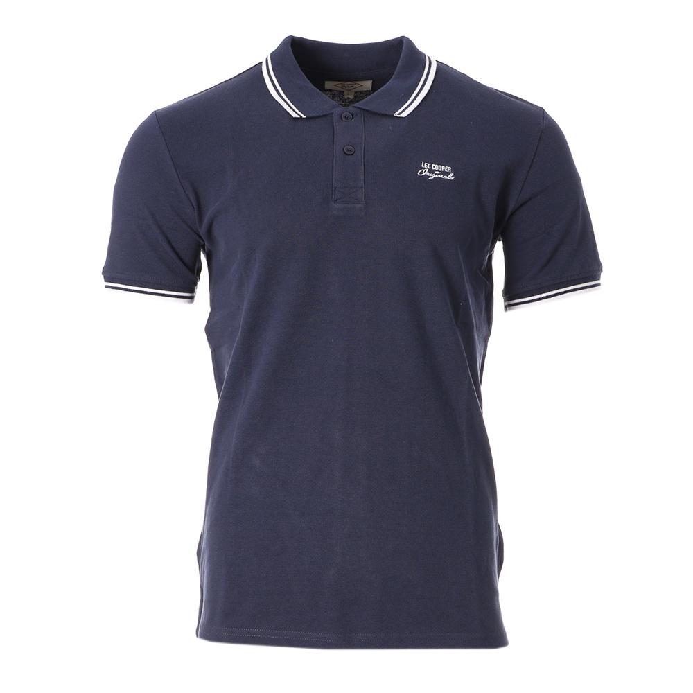 Polo Blanc/Marine Homme Lee Cooper Opan554 pas cher