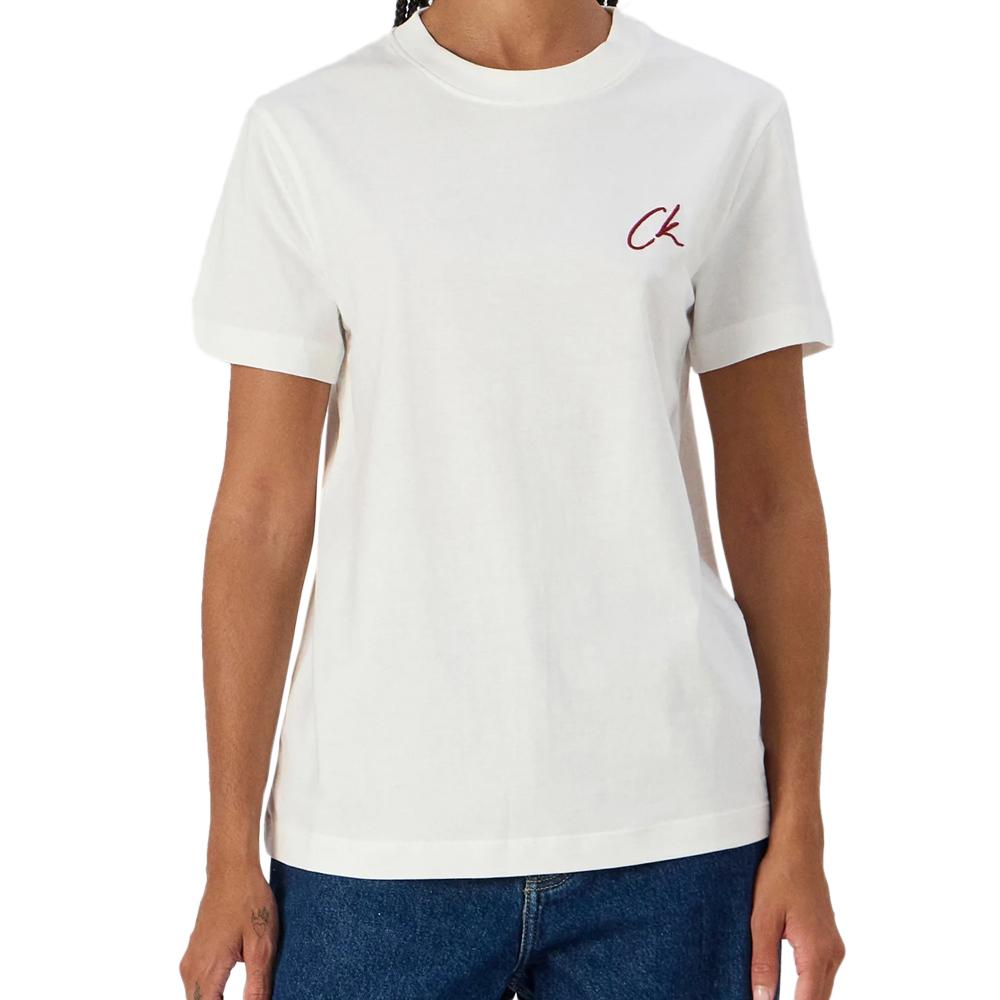 T-shirt Blanc Femme Calvin Klein Jeans Embroidered pas cher