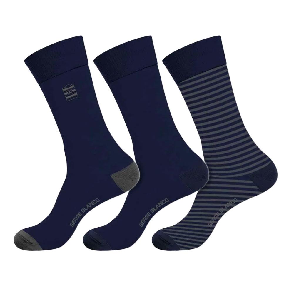 X3 Paires de Chaussettes Marine/Gris Homme Serge Blanco CHVX3 pas cher