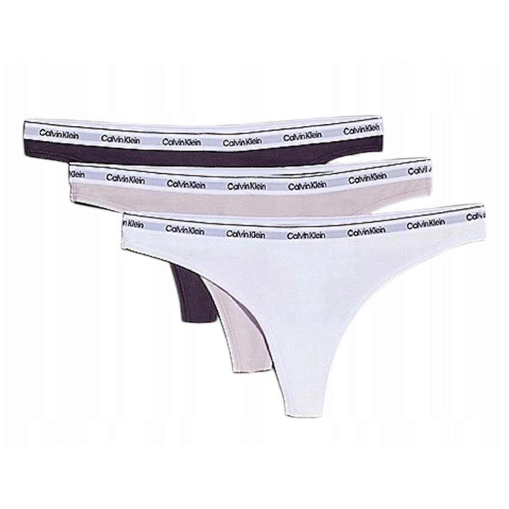 Lot de 3 Strings Noir/Blanc/Violet Femme Calvin Klein Jeans Thong pas cher