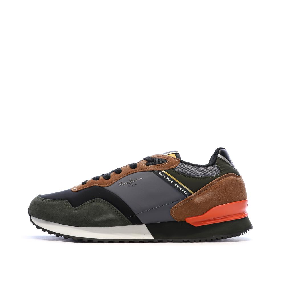 Baskets Marine/Kaki/Rouge Homme Pepe jeans Brit Road M pas cher