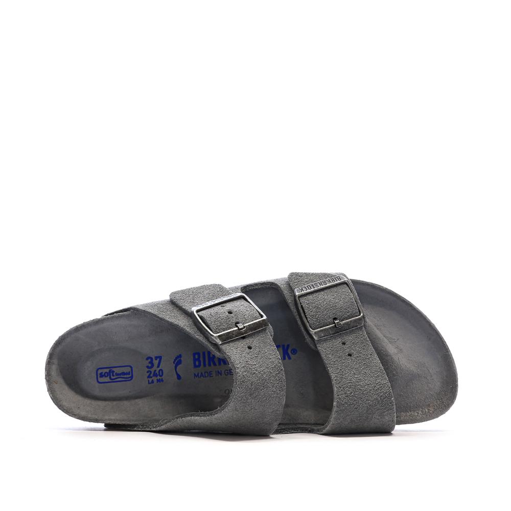 Sandales Grises Mixte Birkenstock Arizona Suede Leather Narrow vue 4