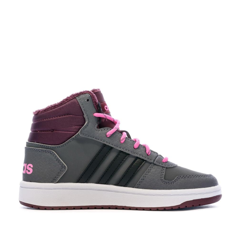 Baskets Grises Fille Adidas Hoops Mid 2.0 K vue 2