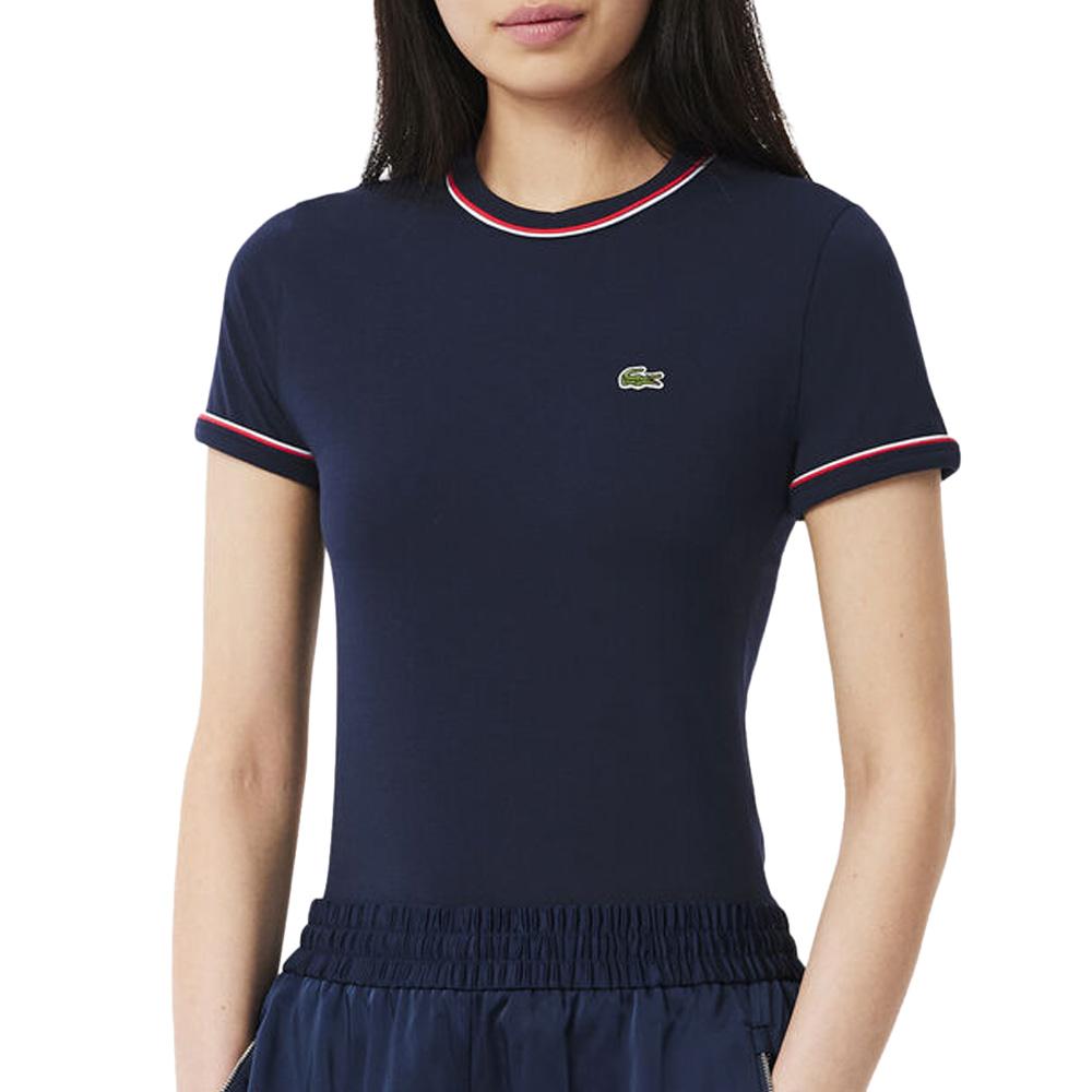 T-shirt Marine Femme Lacoste Contrast Accent pas cher