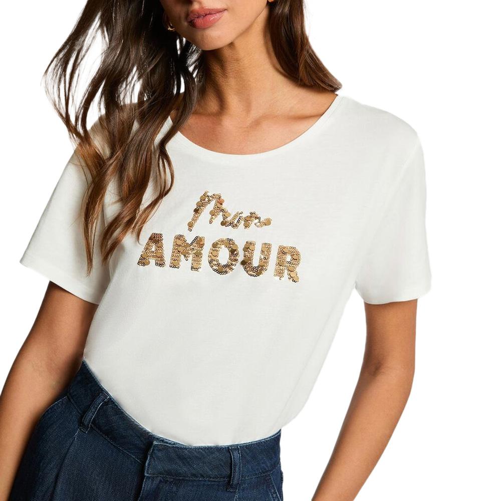T-Shirt Blanc Femme Morgan Broderie Sequins pas cher