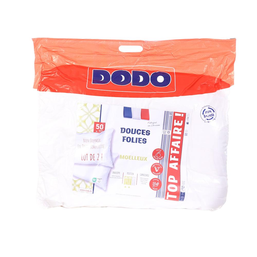 X2 Oreillers Blanc Dodo 2 Douce Folie 50x70 pas cher