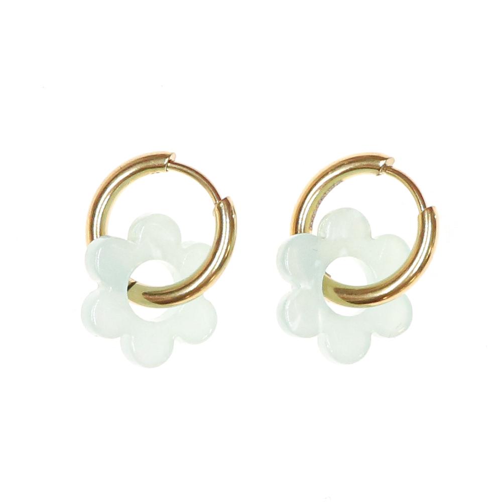 Boucles Oreilles Vert Pale Femme Clio Blue Fleurs 14mm pas cher