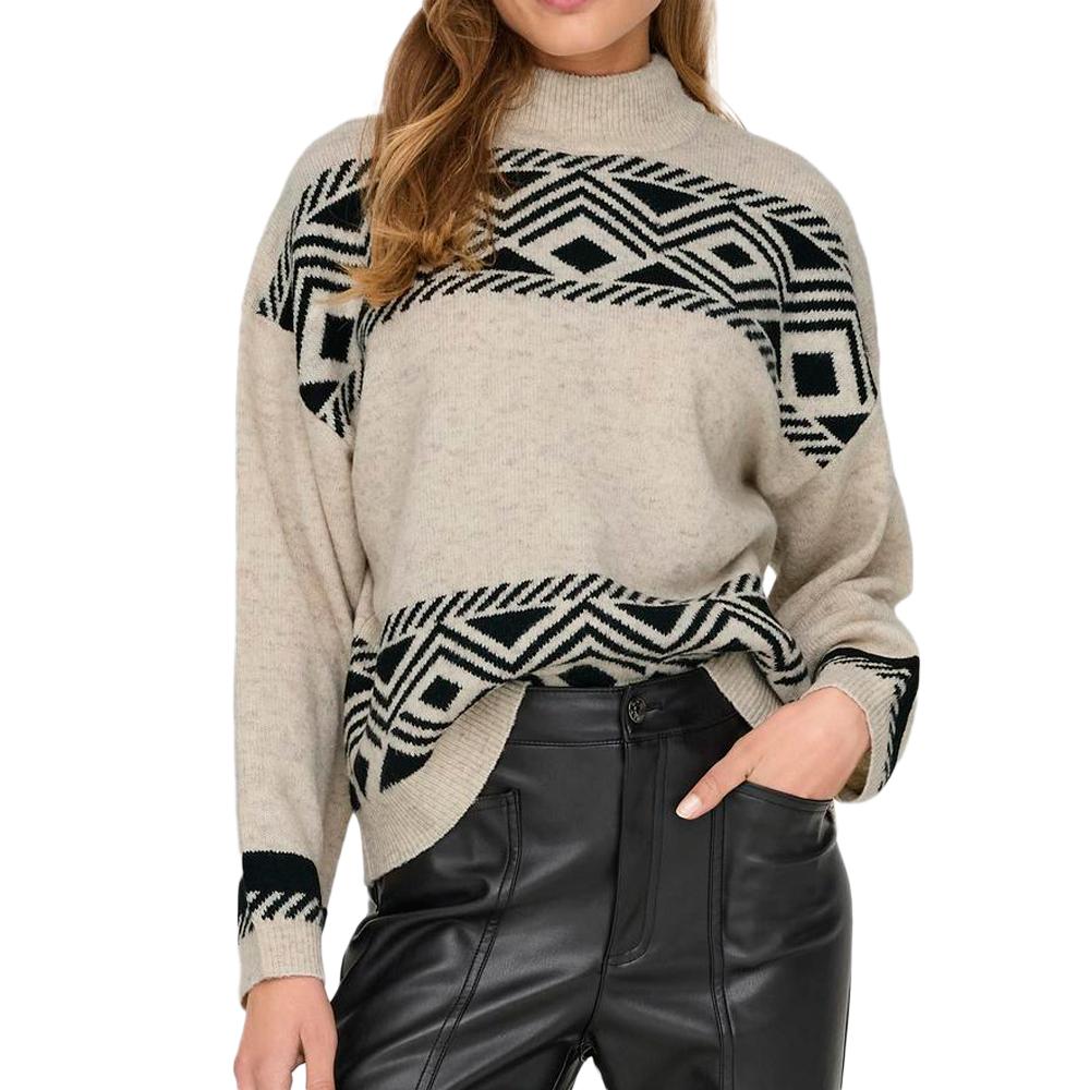 Pull Beige/Noir Femme Only Victoria pas cher