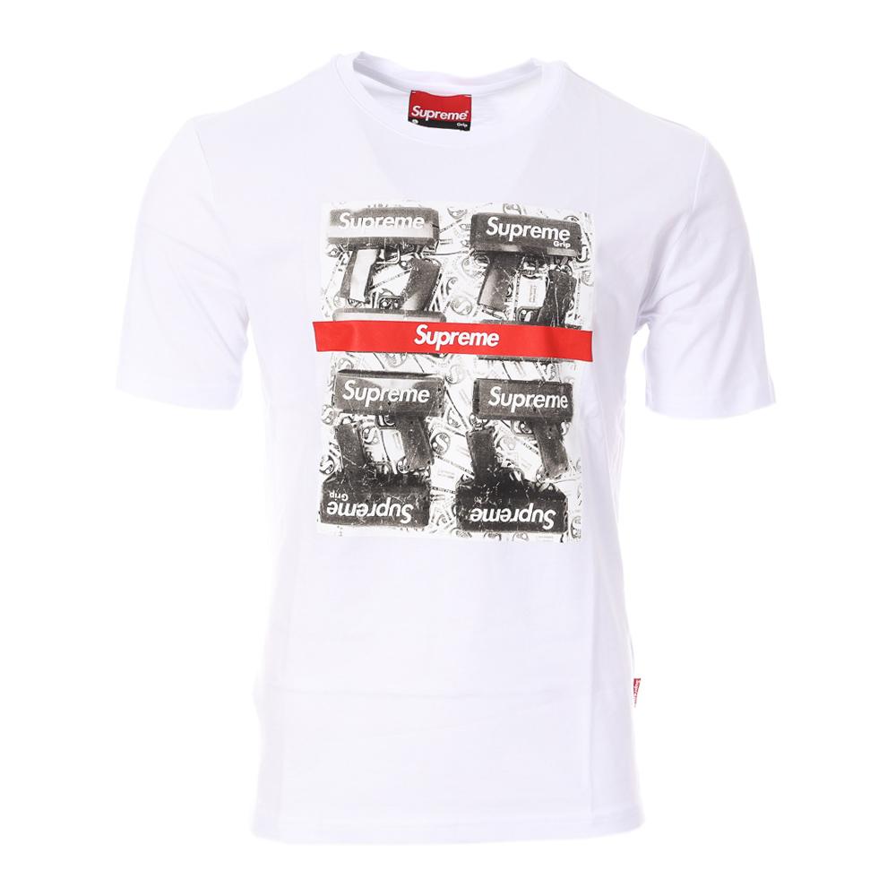 T-shirt Blanc Homme Supreme Grip Gun pas cher