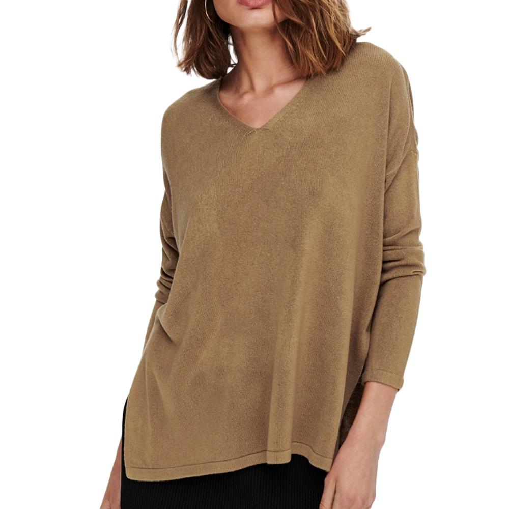 Pull en Maille Marron Clair Femme Only Lamalia pas cher