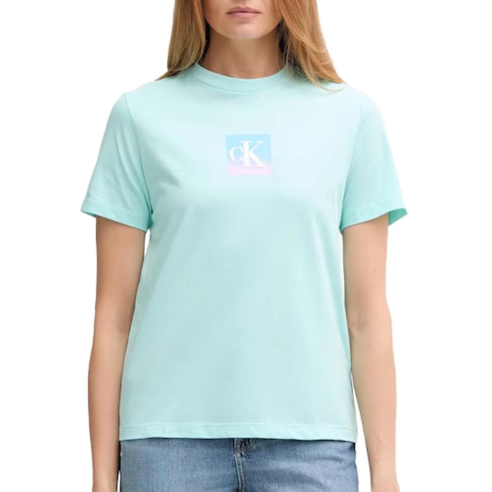 Türkisfarbenes T-Shirt für Frauen Calvin Klein Jeans Classic Boxed günstig