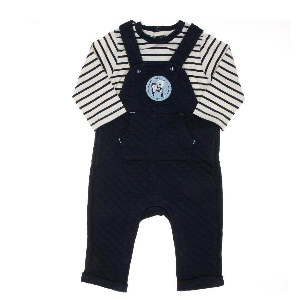 Salopette + T-Shirt Marine/Blanc EOM Egisot pas cher