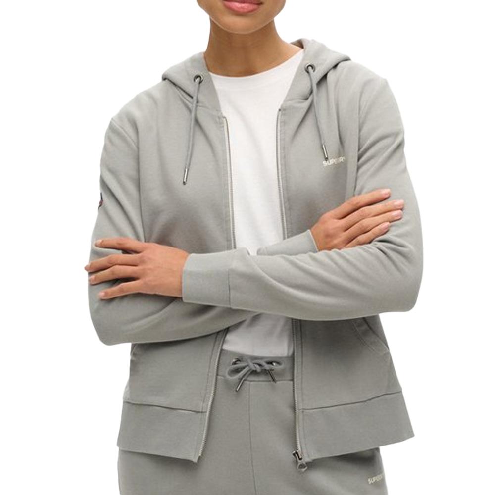 Sweat Gris Femme Superdry Plain Zip Hood pas cher