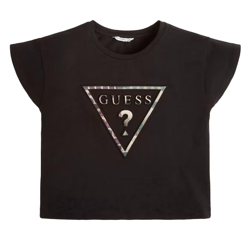 T-shirt Noir Fille Guess Dreieck pas cher