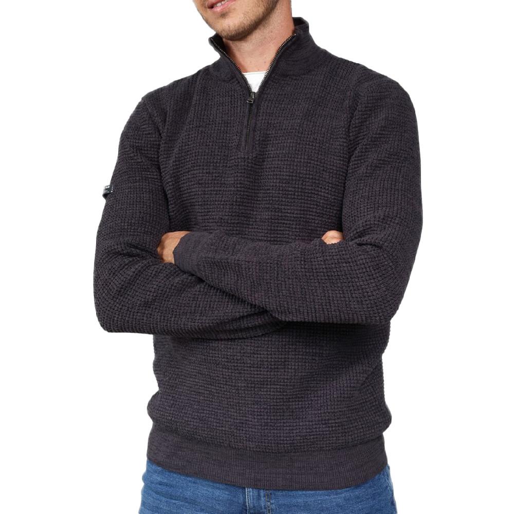 Pull Noir Homme Deeluxe Henley 1/4 zip pas cher