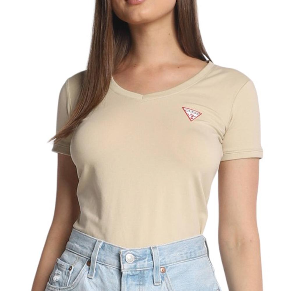 T-shirt Beige Femme Guess Mini Triangle pas cher