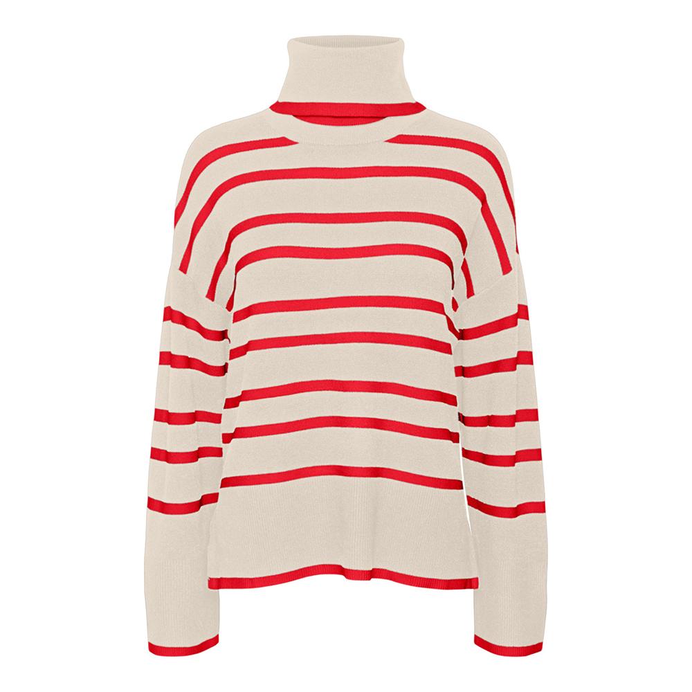 Pull Beige/Rouge Femme Vero Moda Saba pas cher