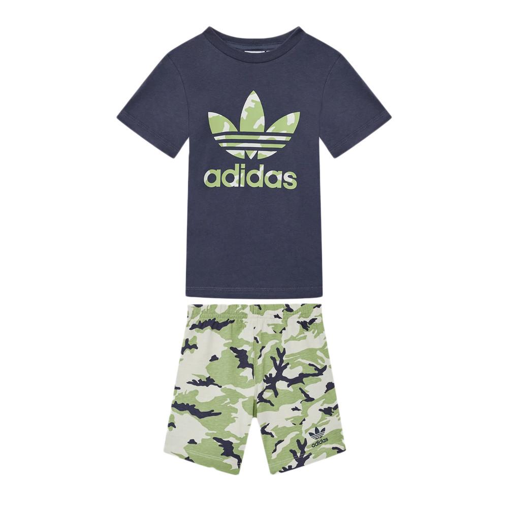 Ensemble Marine/Vert Garçon Adidas Short Tee Set pas cher