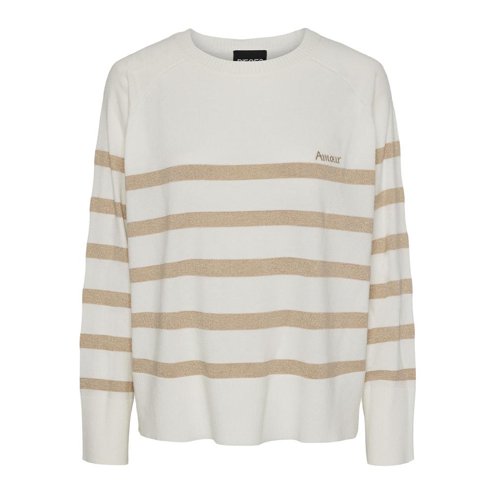 Pull Blanc/Doré à rayures Femme Pieces Sia pas cher