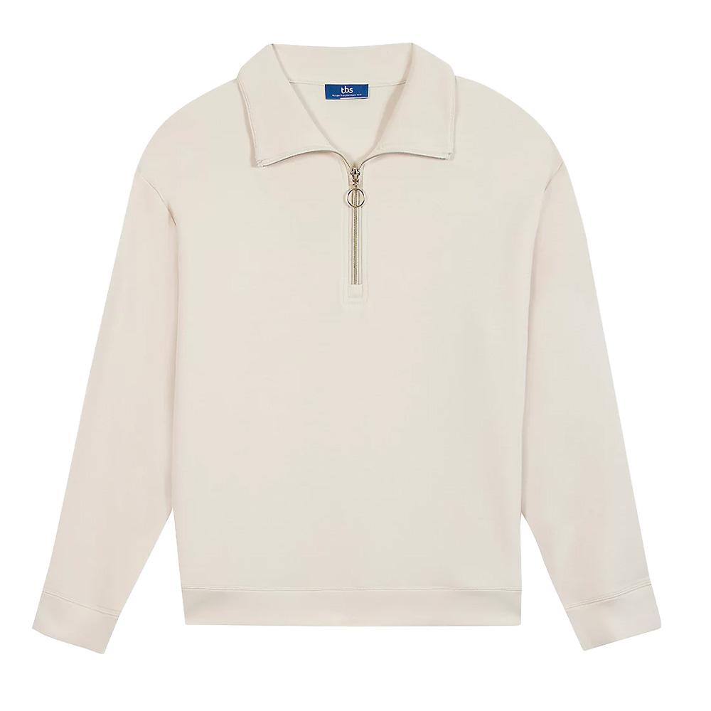 Sudadera con cremallera de 1/4 beige para mujer TBS Craie barato