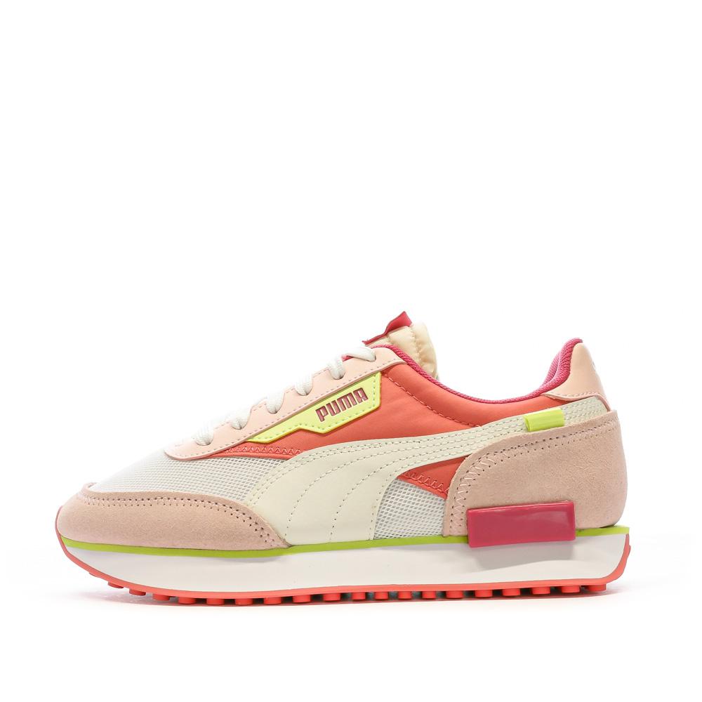 Baskets Blanches/Rose Fille Puma Future Rider pas cher