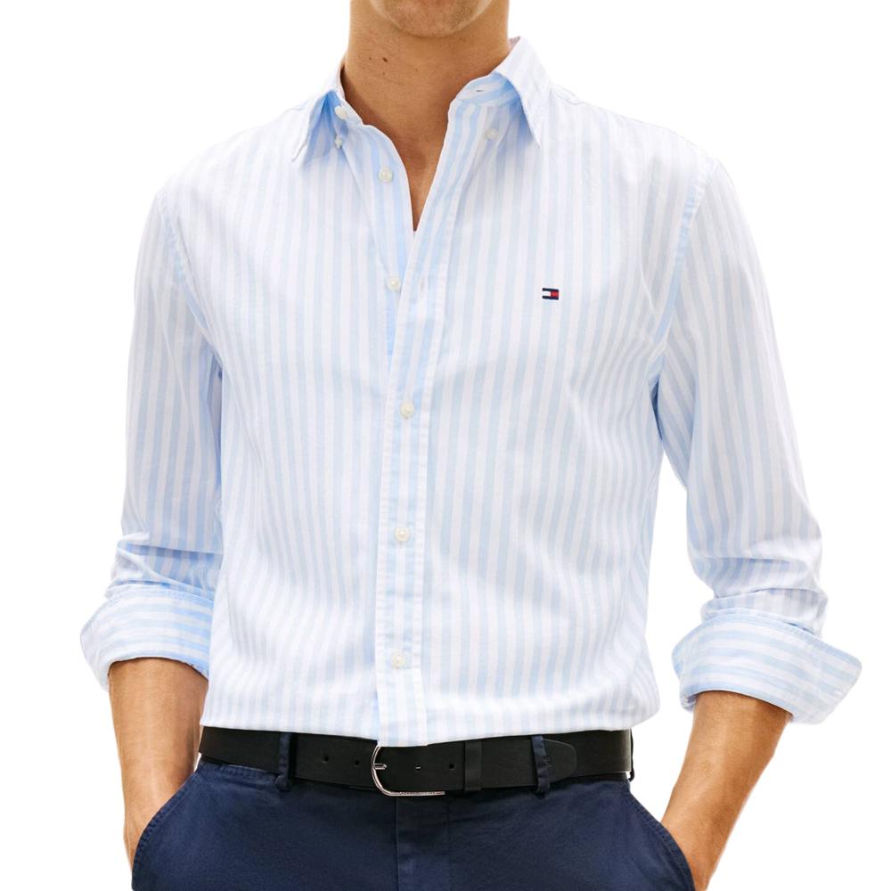 Chemise Bleu/Blanche Homme Tommy Hilfiger Poplin pas cher