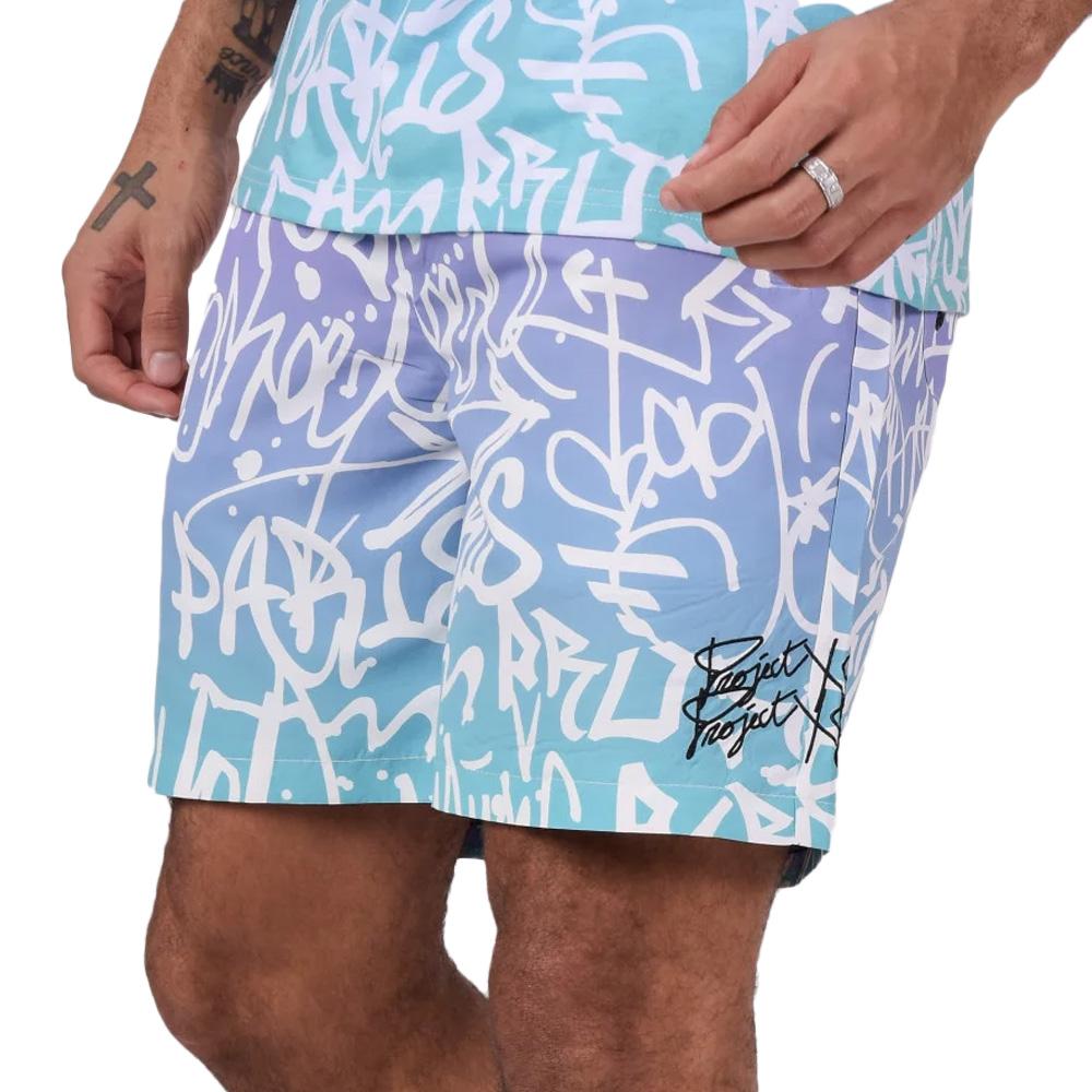 Short de Bain Violet/Vert Homme Project X Paris Graffiti dégradé vue 2