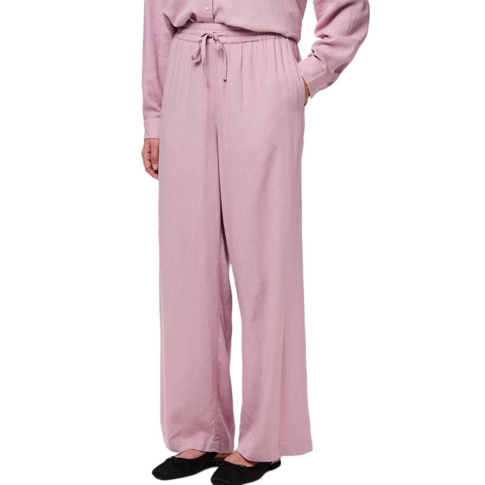 Pantalon fluide Rose Femme Pieces Wide pas cher