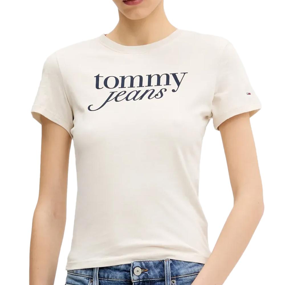 T-shirt Beige/Noir Femme Tommy Hilfiger Essential pas cher