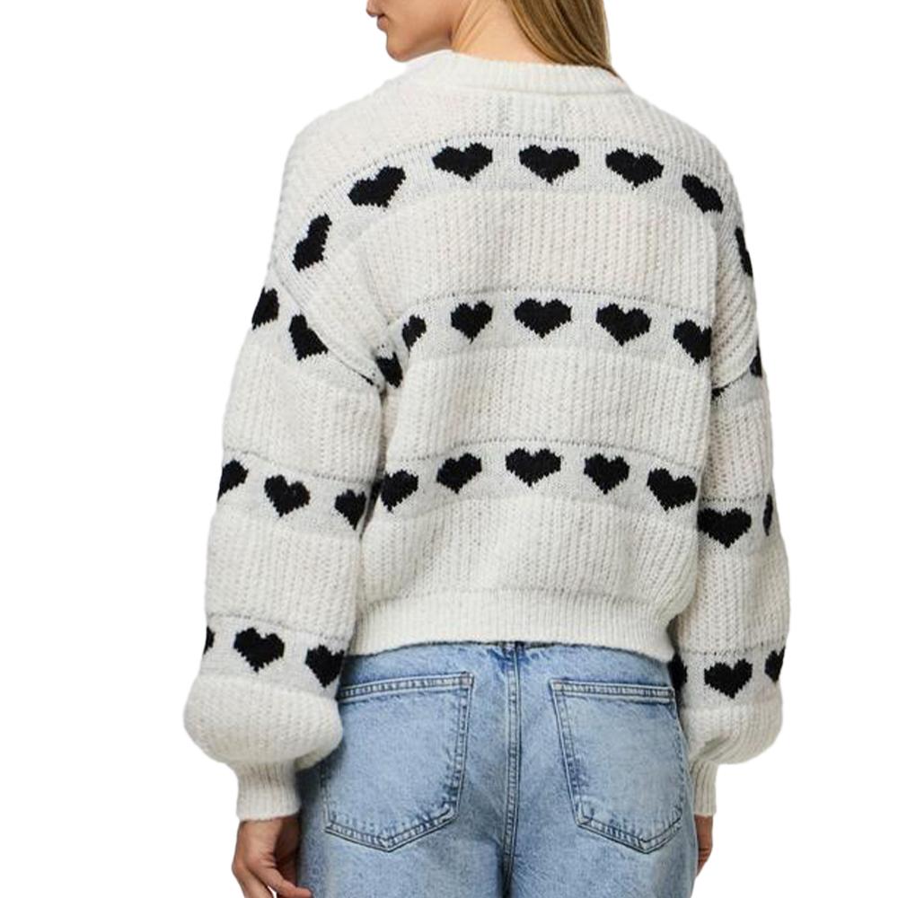 Pull Blanc/Noir Coeur Femme Pieces Nove vue 2