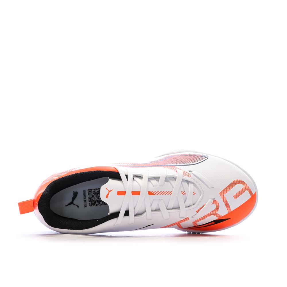 Chaussures de football Blanches/Oranges Garçon Puma Ultra 5 Play vue 4