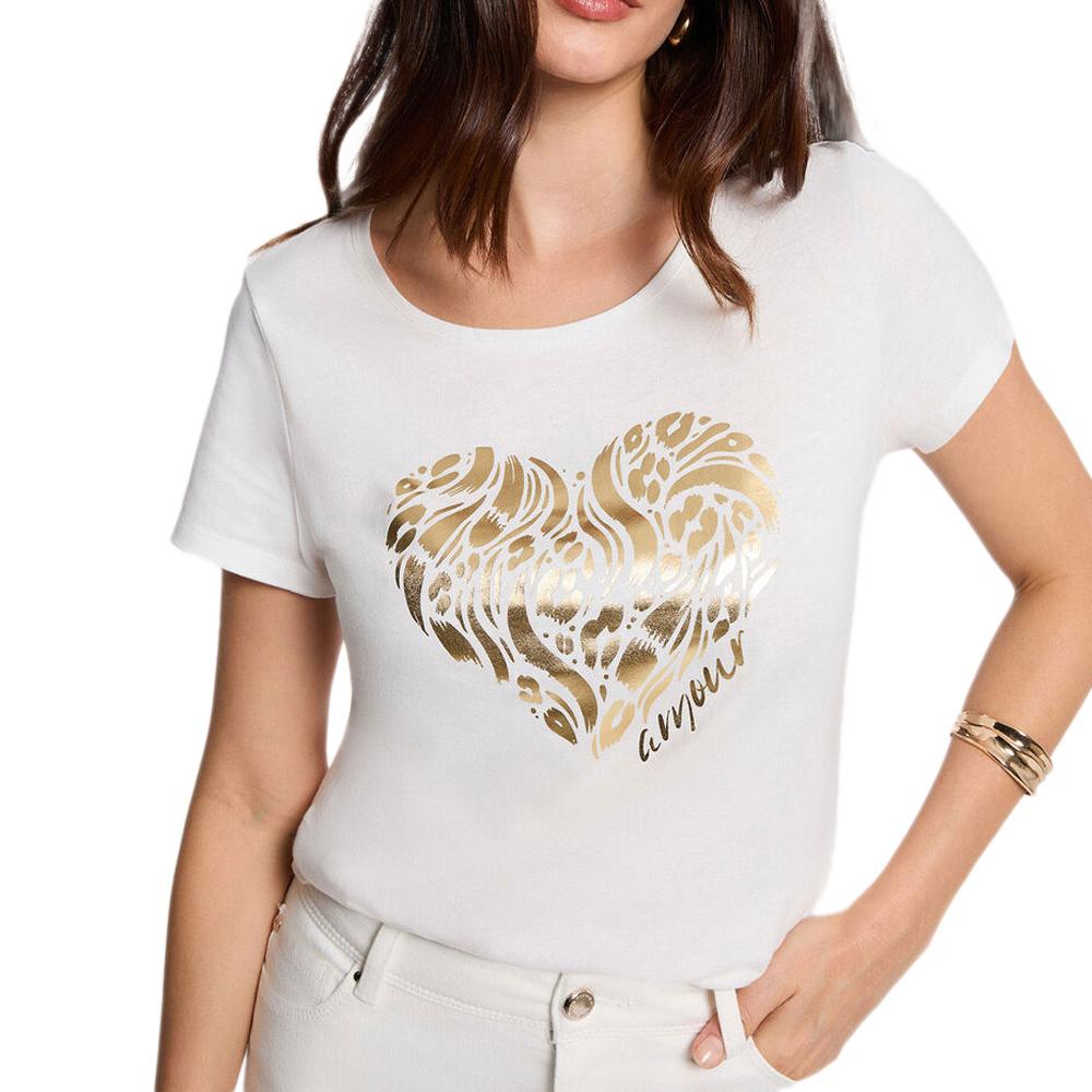 T-Shirt Blanc/Doré Femme Morgan Serigraphie1 pas cher