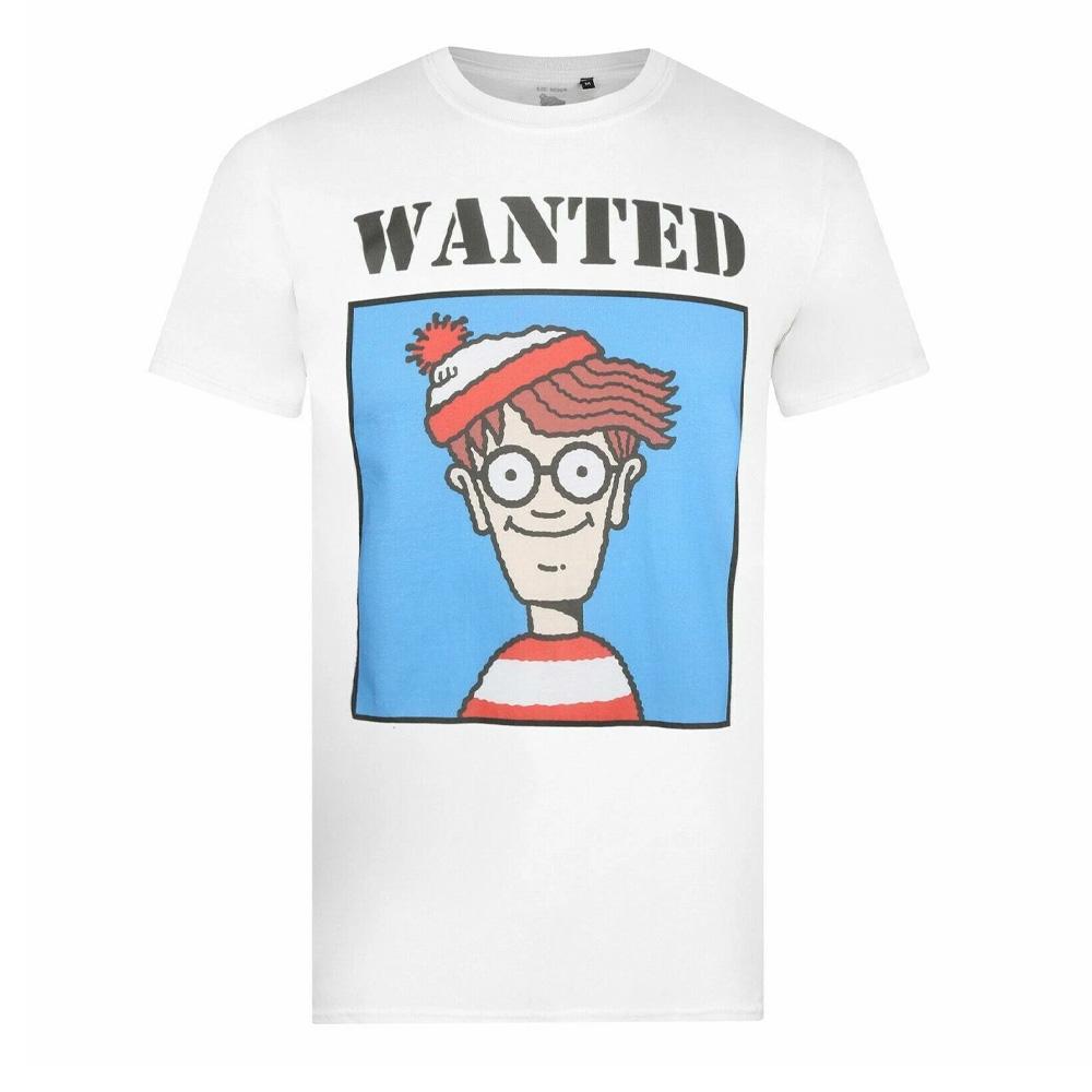 T-Shirt Blanc Mixte Wheres Wally Wanted pas cher