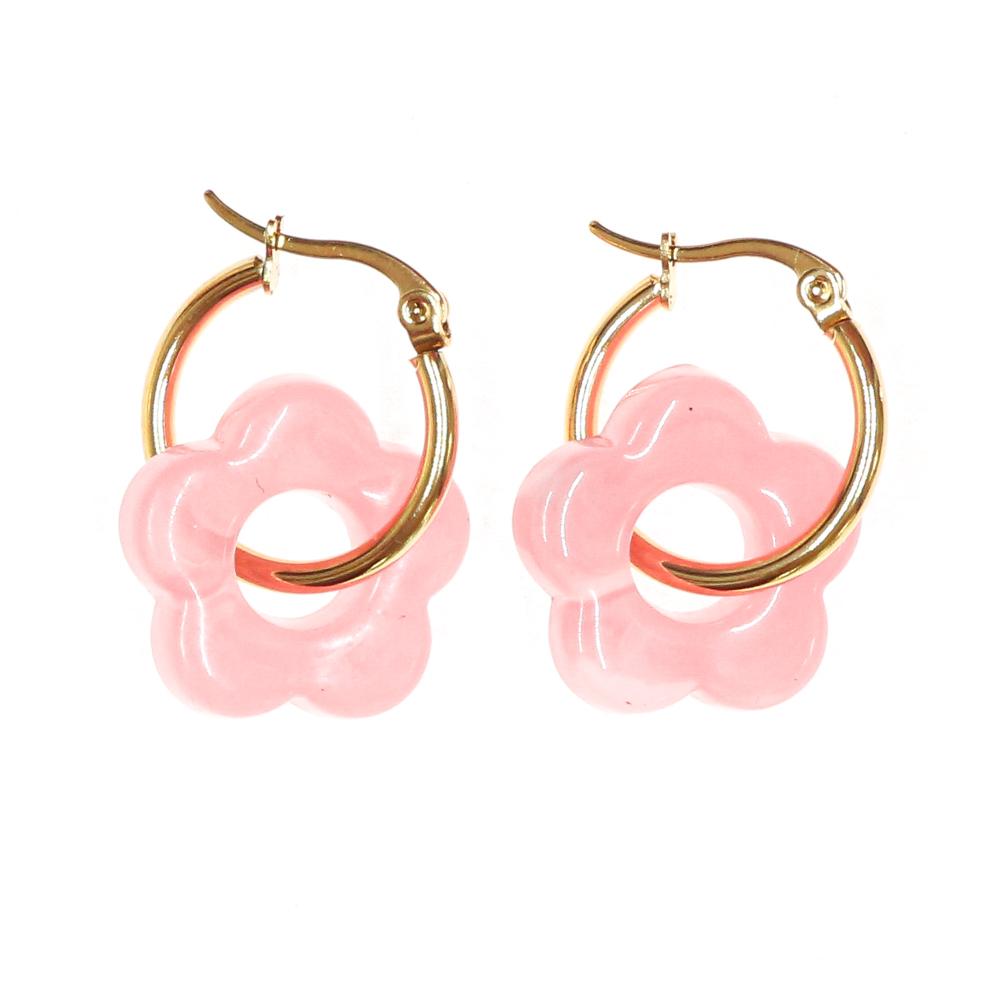 Boucles Oreilles Rose Vif Femme Clio Blue Fleurs 20mm pas cher