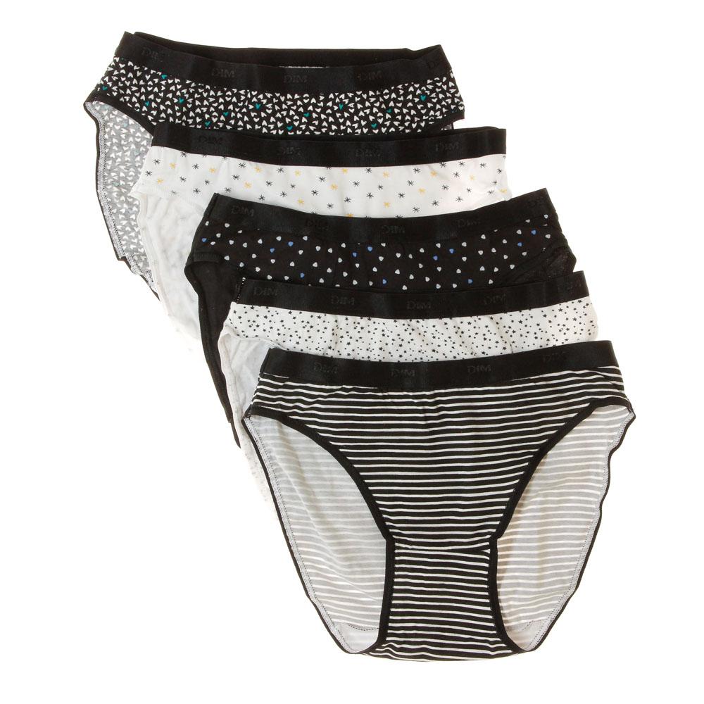 x5 Boxers Noir/Blanc Femme Dim D4C20 pas cher