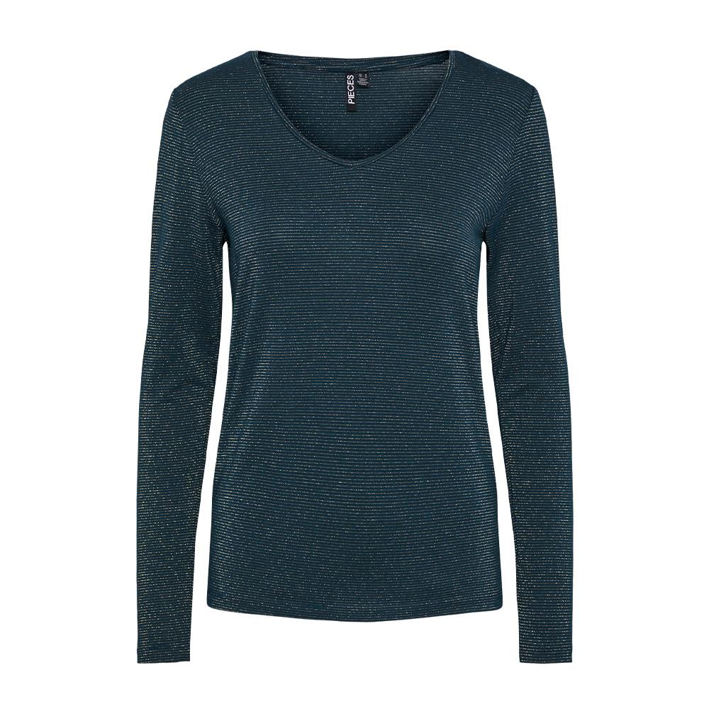 T-Shirt Manches Longues Vert/Doré Femme Pieces Billo pas cher
