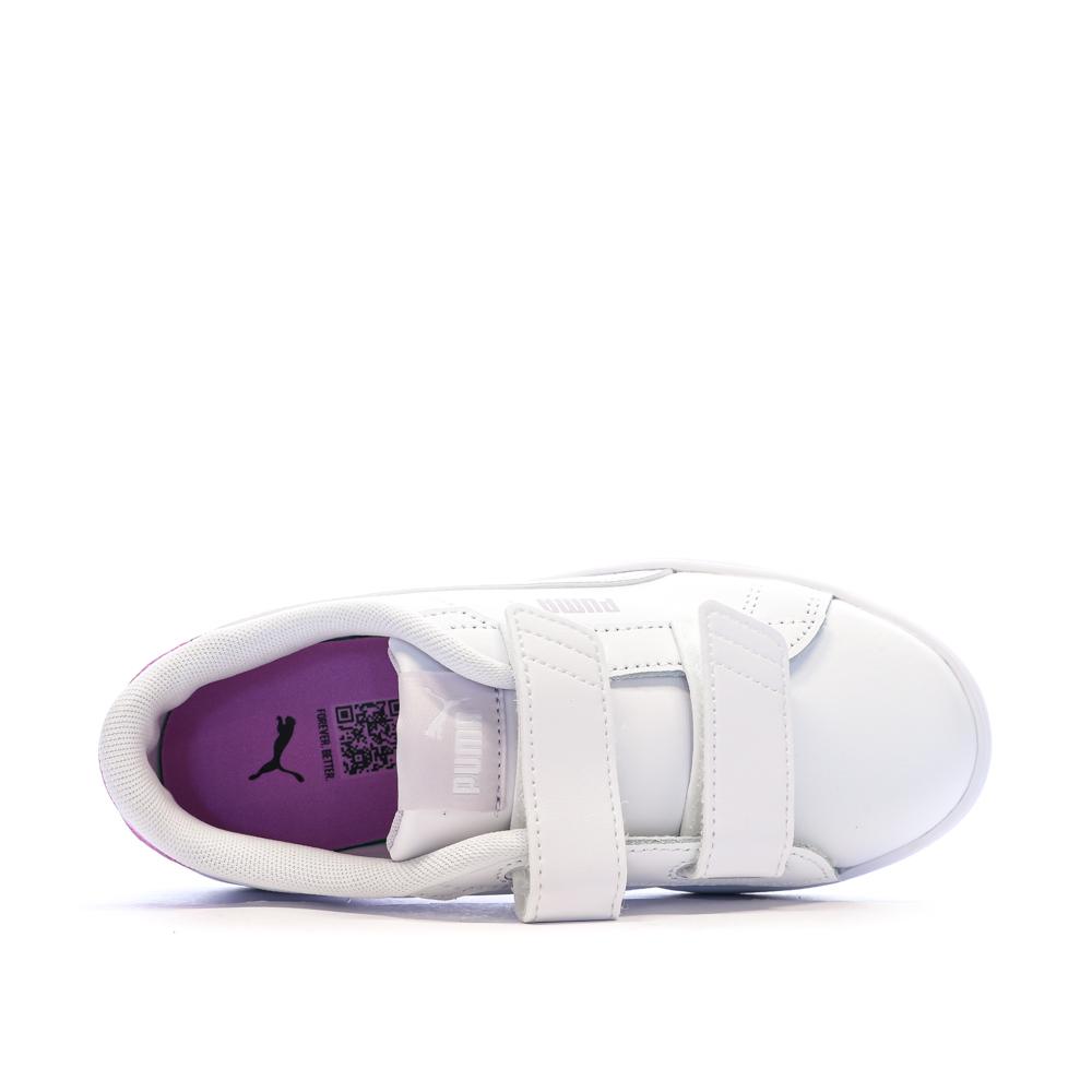 Baskets Blanc/Rose Fille Puma Smash 3.0 vue 4