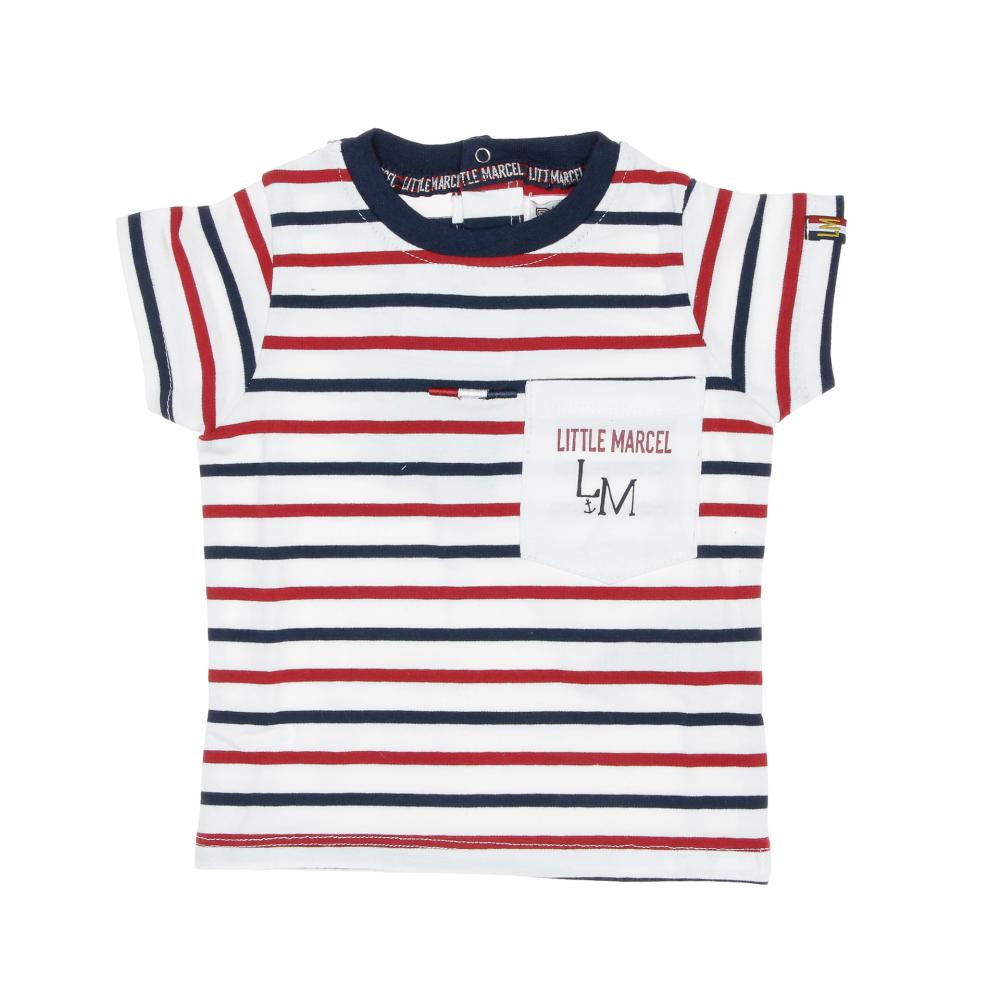 T-shirt Blanc/Marine/Rouge Garçon Little Marcel LMEV0026 pas cher