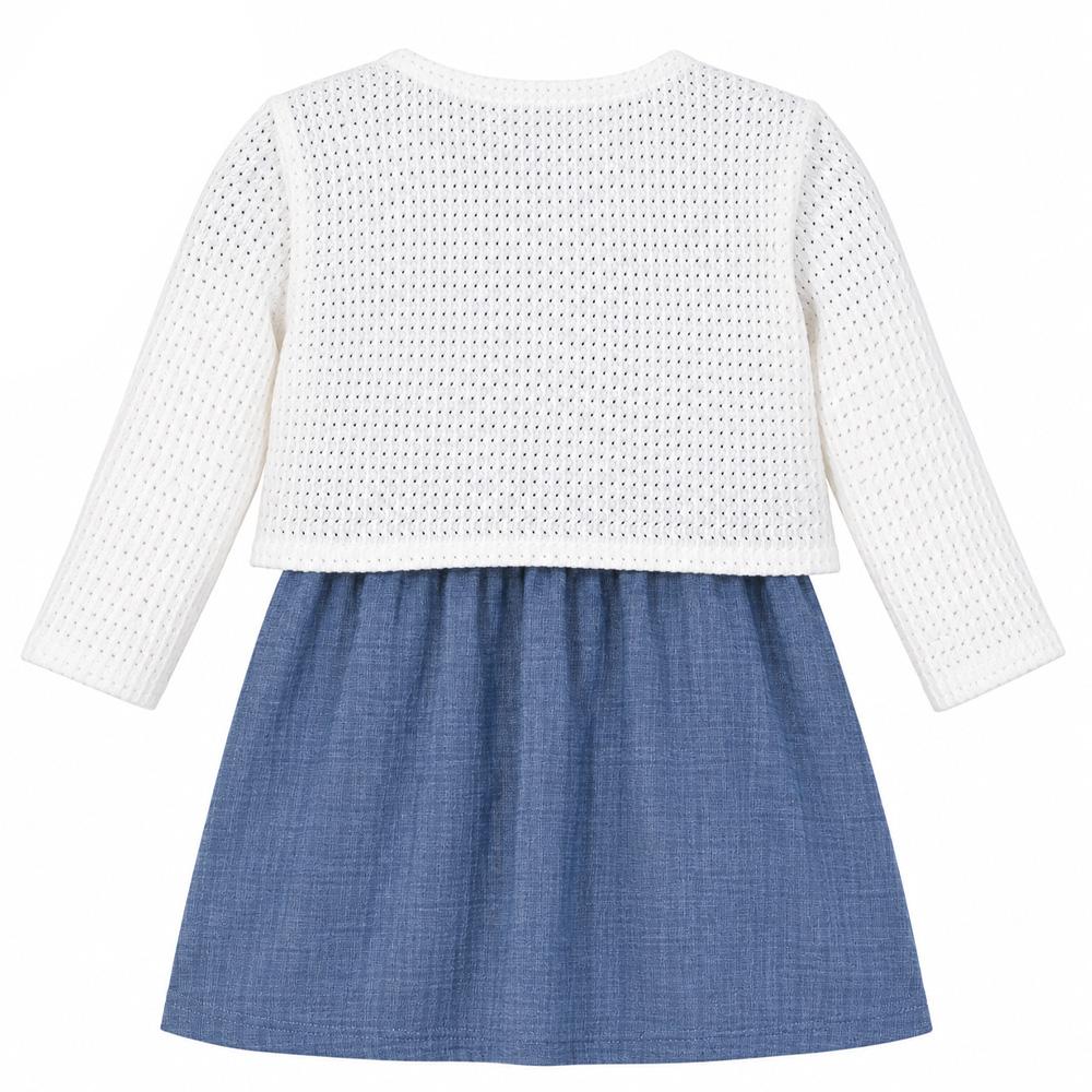 Ensemble Robe + Gilet Bleu/Blanc Bébé P'tit Mome Helena vue 2