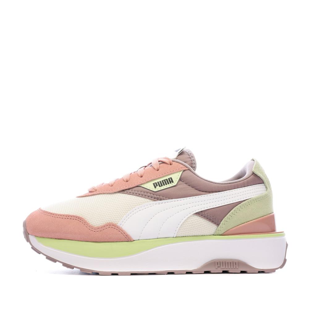 Baskets Écru/Rose/Violet Femme Puma Cruise Rider Silk Road pas cher