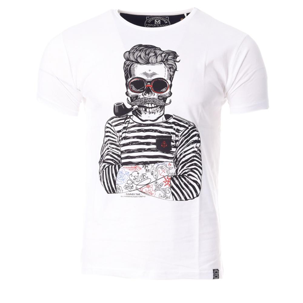 T-shirt Blanc/Noir Homme La Maison Blaggio MARS pas cher