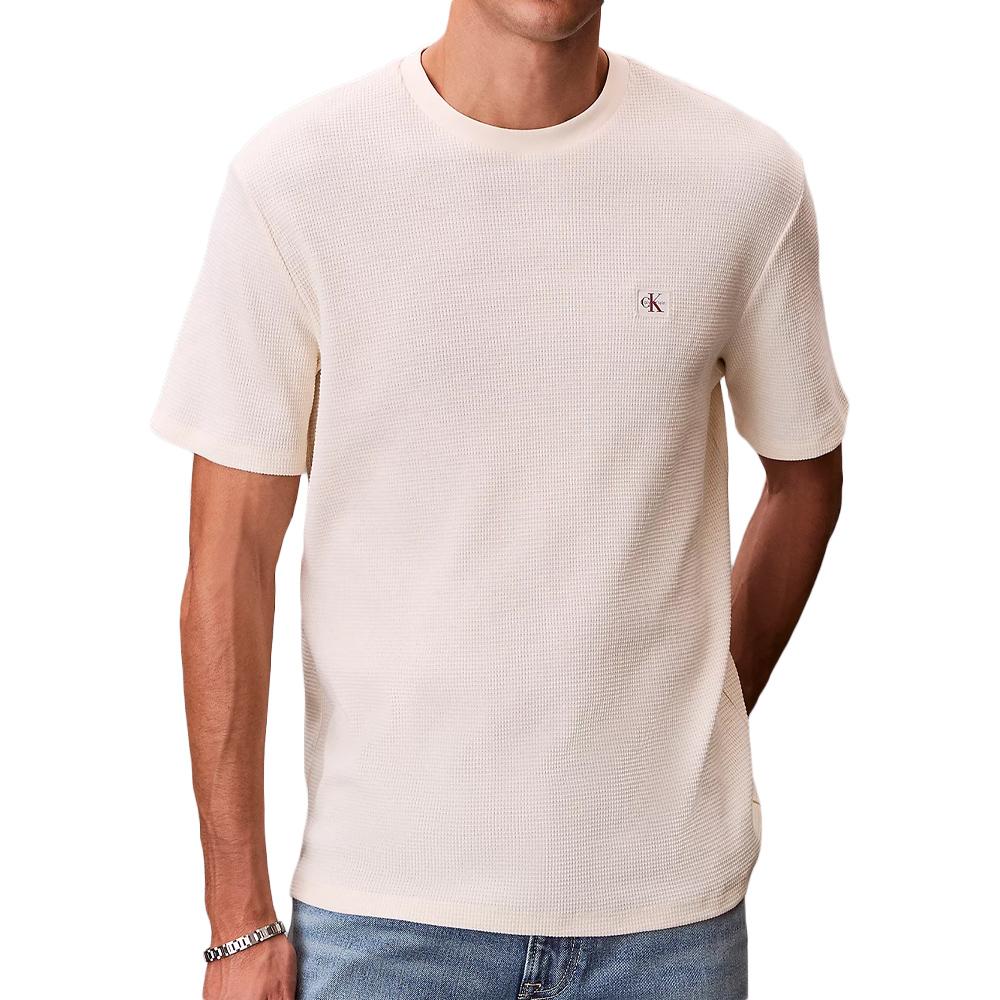 Beiges Herren-T-Shirt von Calvin Klein Jeans mit Waffel-Emblem günstig