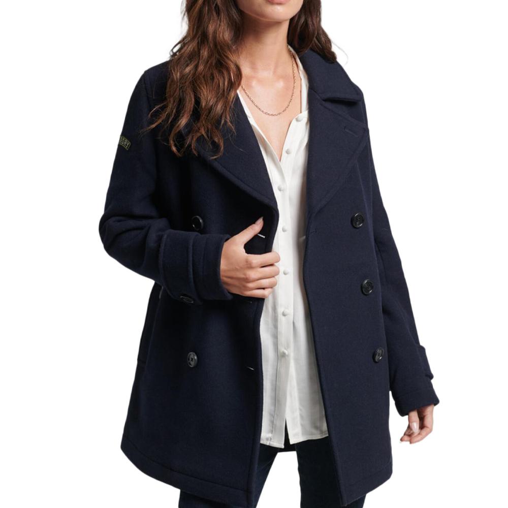 Manteau Marine Femme Superdry Vintage Military Wool Peacoat pas cher