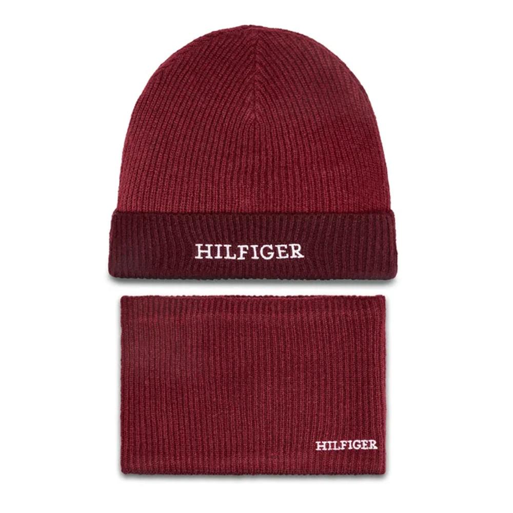 Ensemble bonnet et écharpe tube Rouge Enfant Tommy Hilfiger Giftpack pas cher