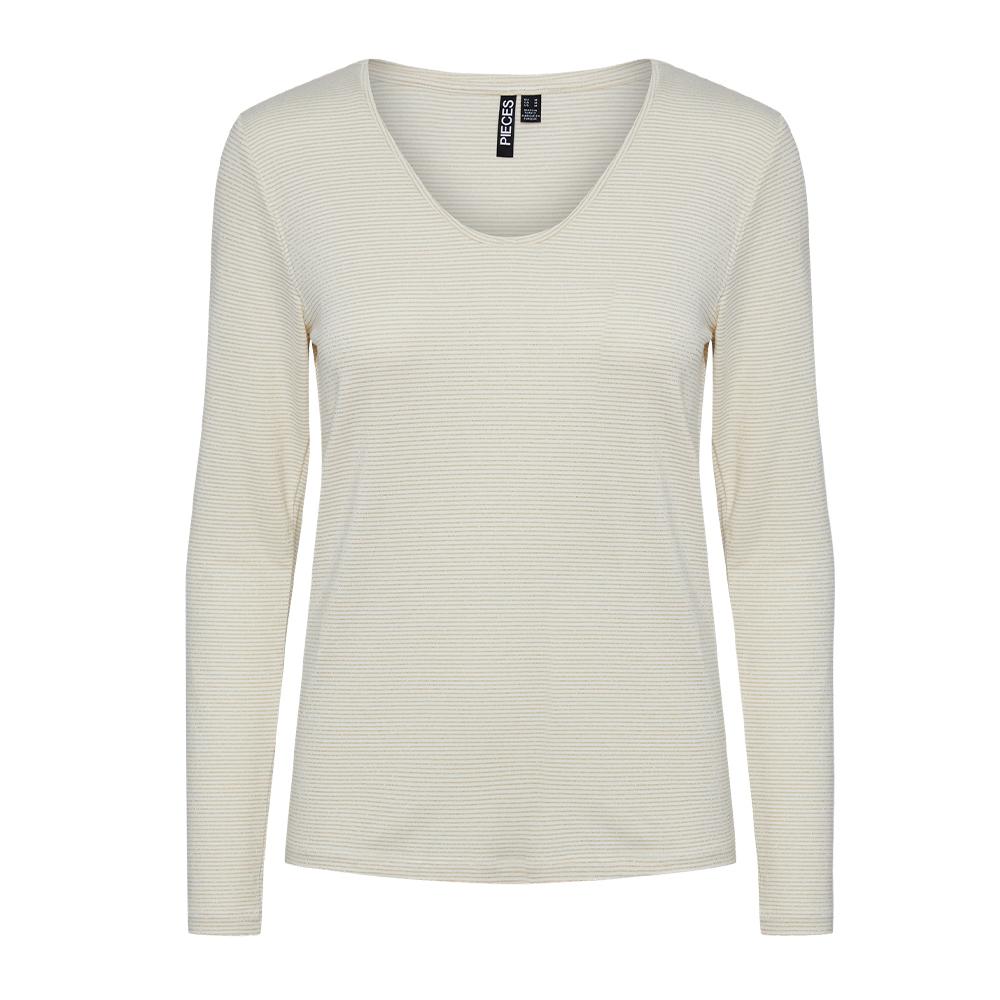 T-Shirt Manches Longues Blanc/Doré Femme Pieces Billo pas cher