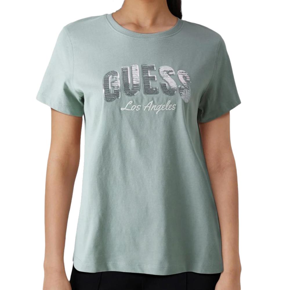 T-shirt Vert Femme Guess W4GI31I3Z14 pas cher