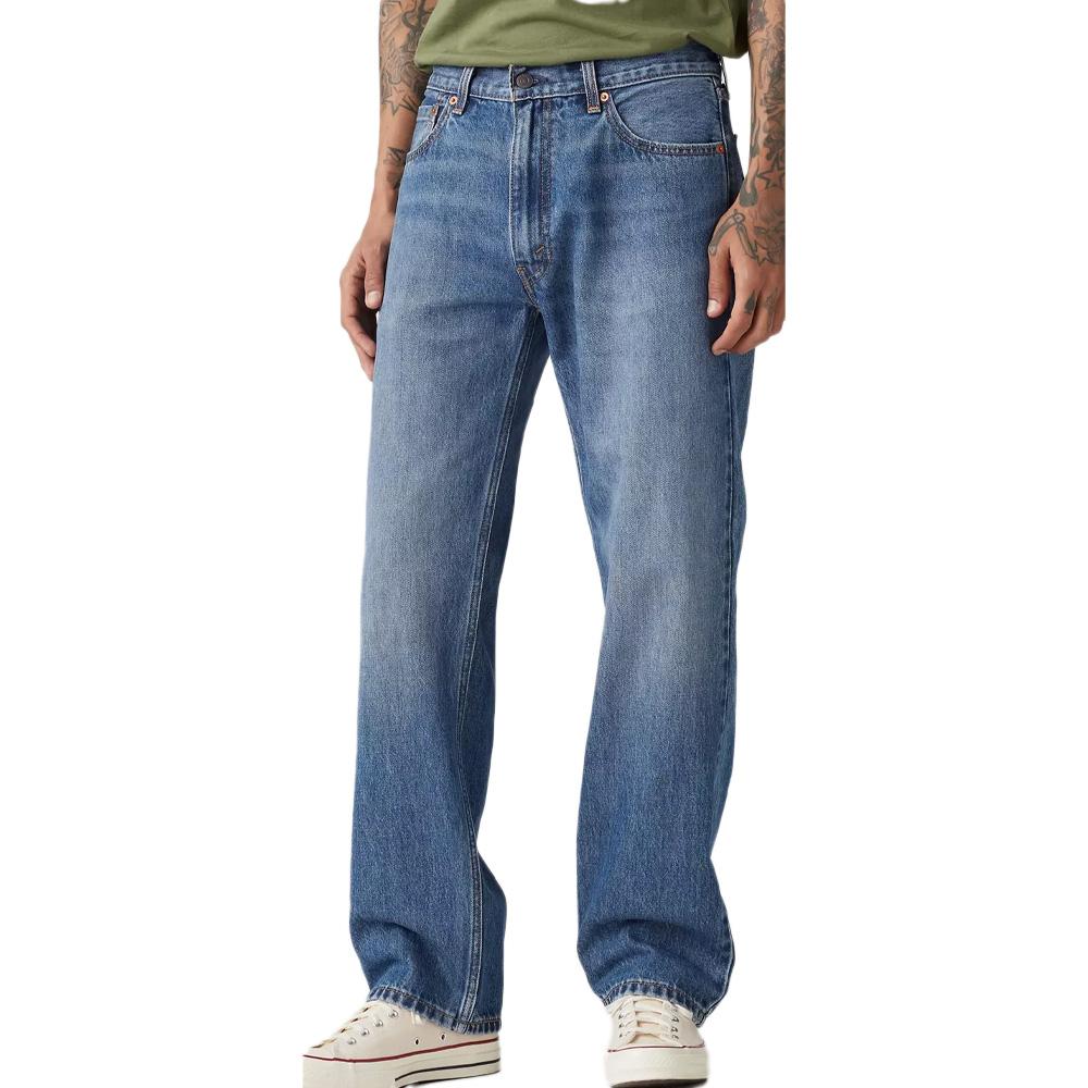 Jean 555 Bleu Délavé Homme Levi's Relaxed Straight Med Indig pas cher